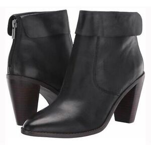 Lucky Brand Nycott Leather Heeled Booties NWOB Women's 9.5 Black Fold Over Boots